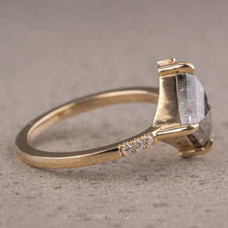 2.13 Carat Salt and Pepper Kite Diamond Engagement Ring, Sammy Setting, 14K Yellow Gold