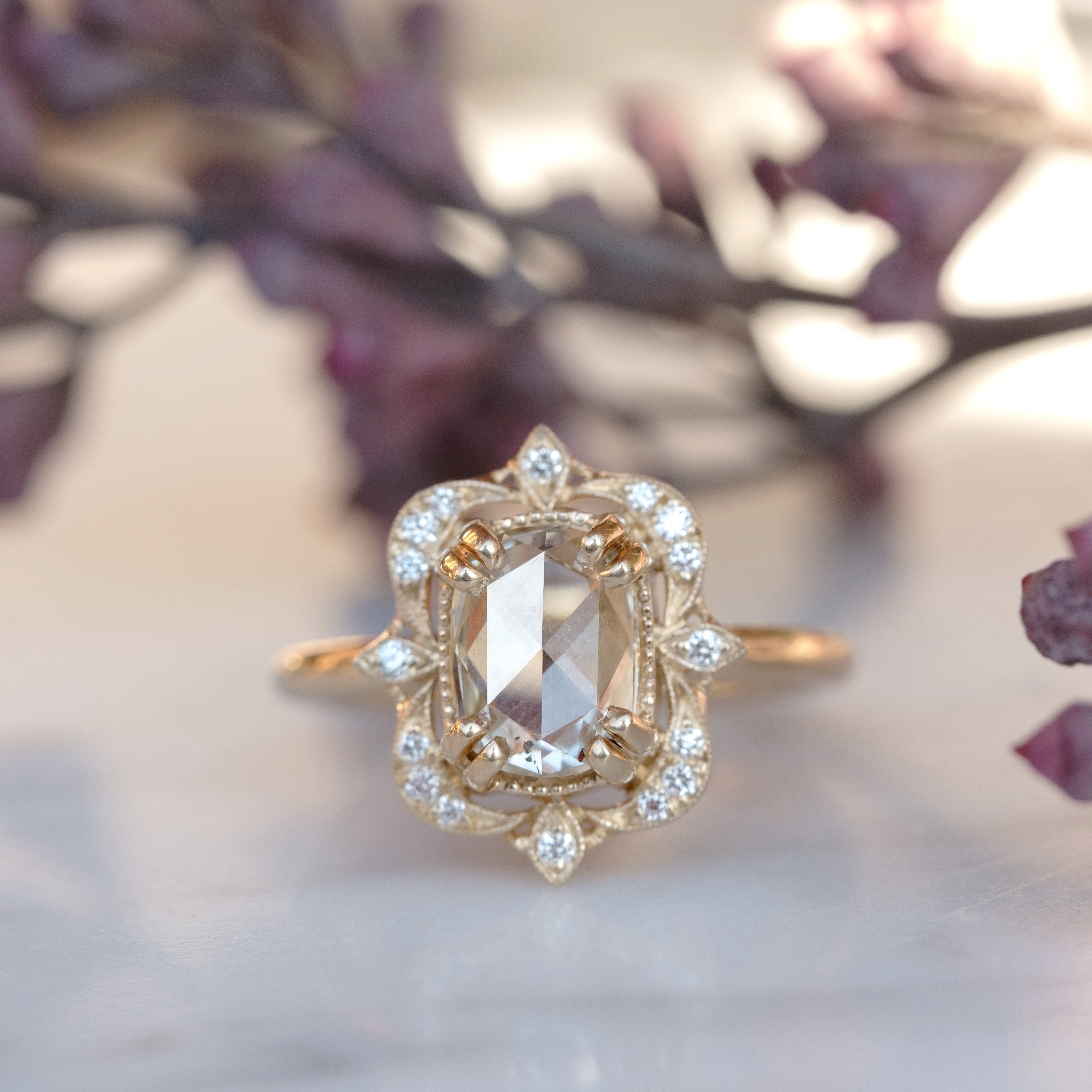Custom vintage halo engagement ring – Point No Point Studio