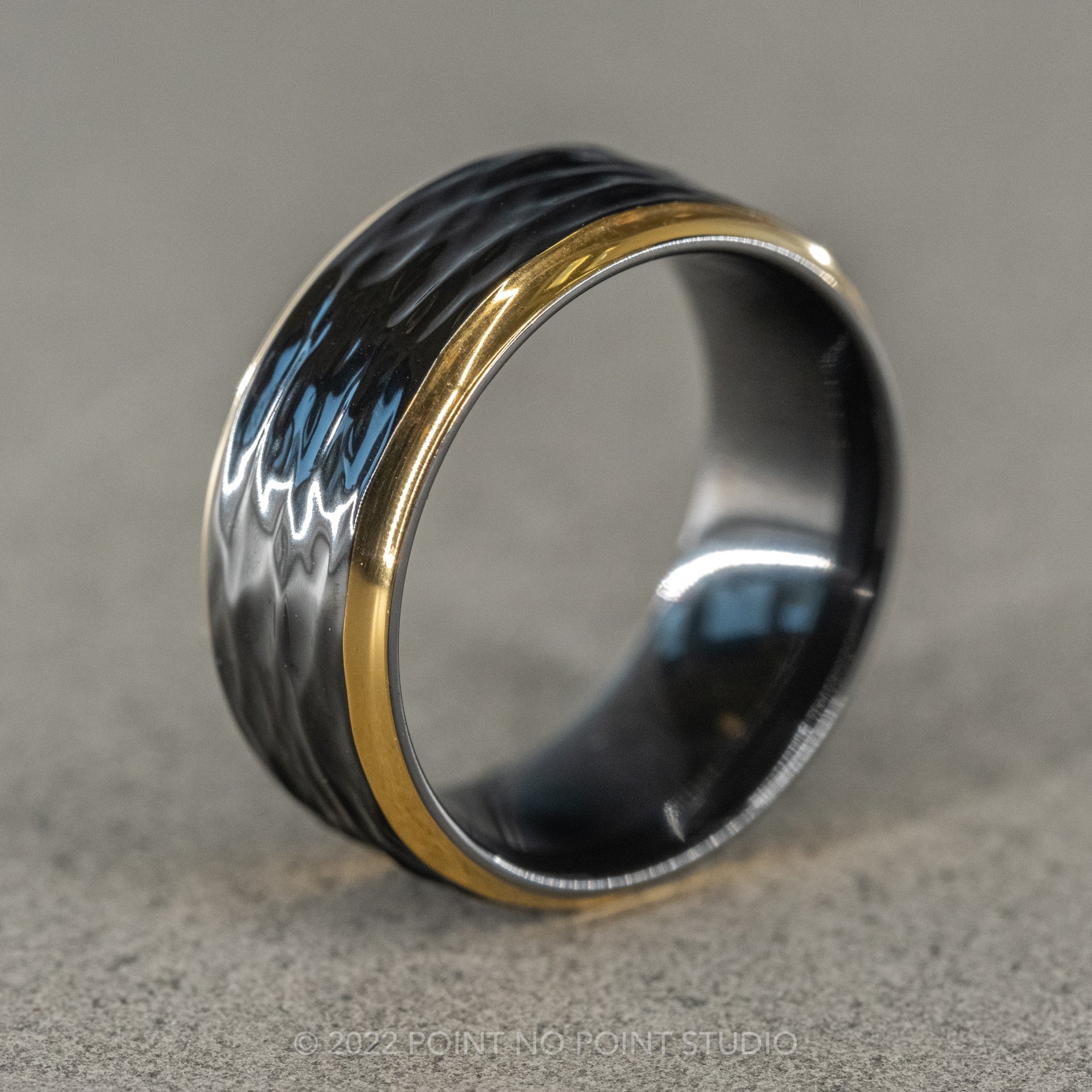 8mm Men's Black Titanium Ring with 18K Yellow Gold Plated Edges