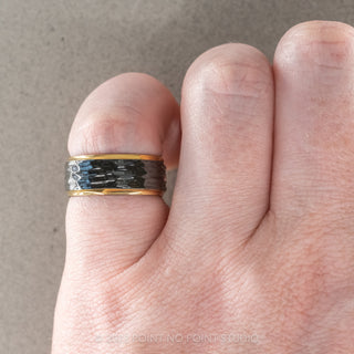 8mm Men's Black Titanium Ring with 18K Yellow Gold Plated Edges, Hammered Finish