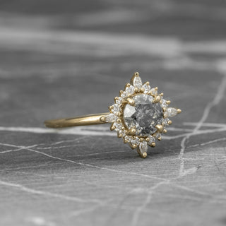 1.08 Carat Salt and Pepper Diamond Engagement Ring, Cosette Setting, 14k Yellow Gold