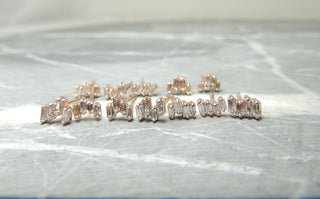 .20 tcw Asymmetrical Blush Baguette Diamond Studs, 14k Rose Gold Earrings