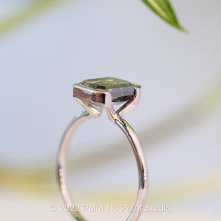 2.76 Carat Salt and Pepper Emerald Shaped Diamond Engagement Ring, Shay Setting, 14K White Gold