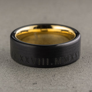 8mm Men's Roman Numeral Tungsten Ring with 18K Yellow Gold Plating