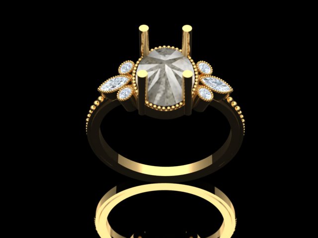 Custom Order 1.86 Carat Red Diamond Engagement Ring, Three Stone Vintage  Engagement Ring, 14K Black Gold Certified