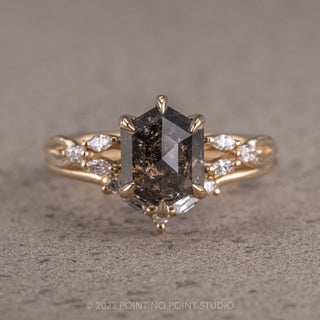 2.02 Carat Black Hexagon Diamond Engagement Ring, Winona Setting, 14K Yellow Gold