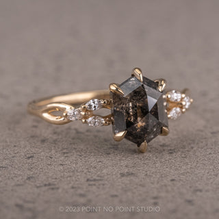 2.02 Carat Black Hexagon Diamond Engagement Ring, Winona Setting, 14K Yellow Gold