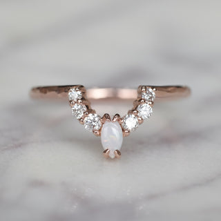 Opal and Diamond Contour Band, Gwen Setting, Hammered, 14k Rose Gold