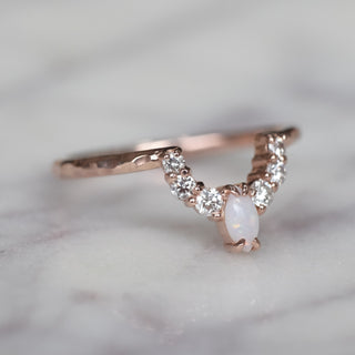 Gwen Opal and diamond contour band, Hammered, 14k Rose Gold