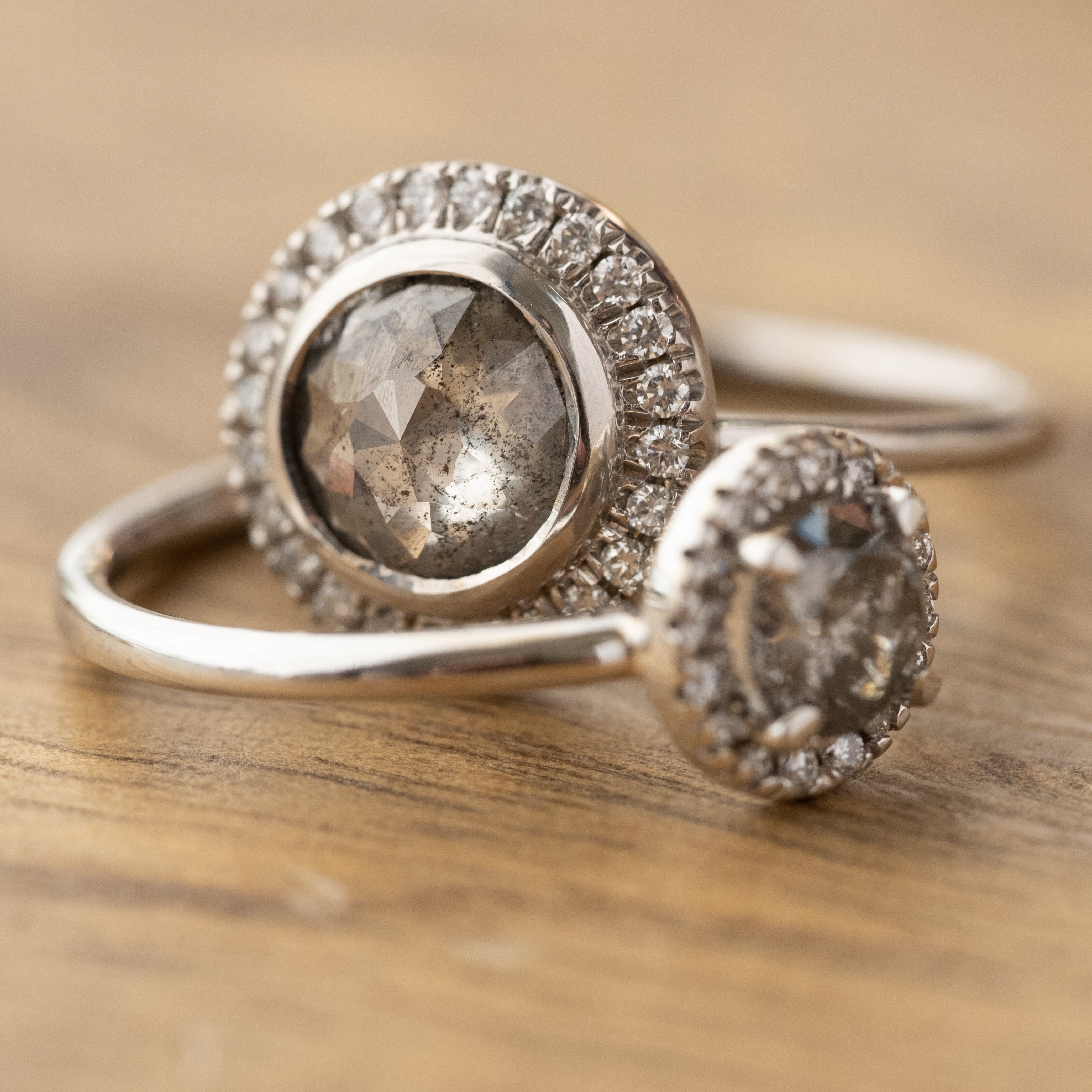 Salt and pepper diamond bezel ring Clearance
