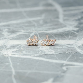 .20 tcw Asymmetrical Blush Baguette Diamond Studs, 14k Rose Gold Earrings