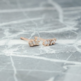 .20 tcw Asymmetrical GHSI Baguette Diamond Studs, 14k Rose Gold Earrings