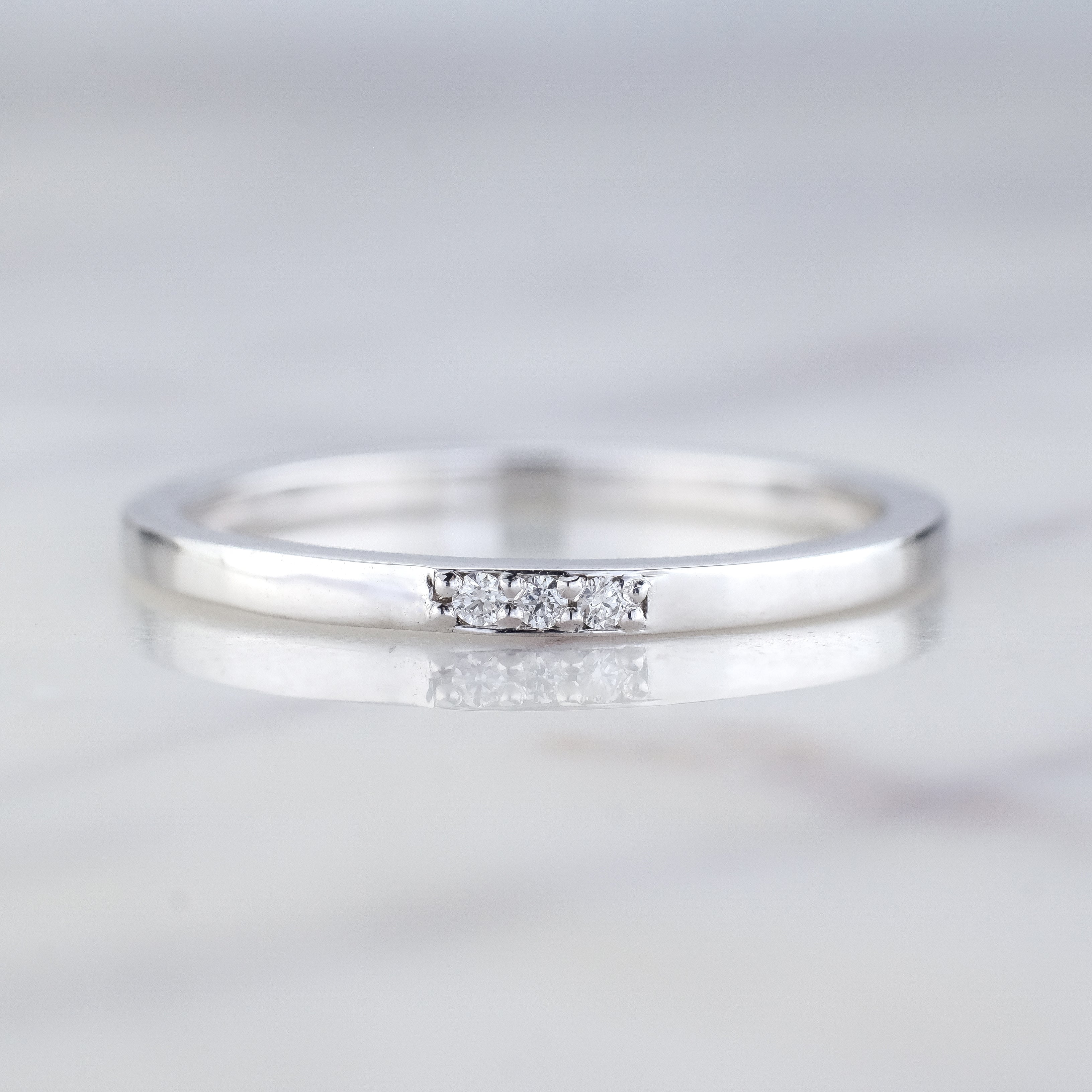 14k White Gold Diamond Wedding Band, Rectangle Style – Point No