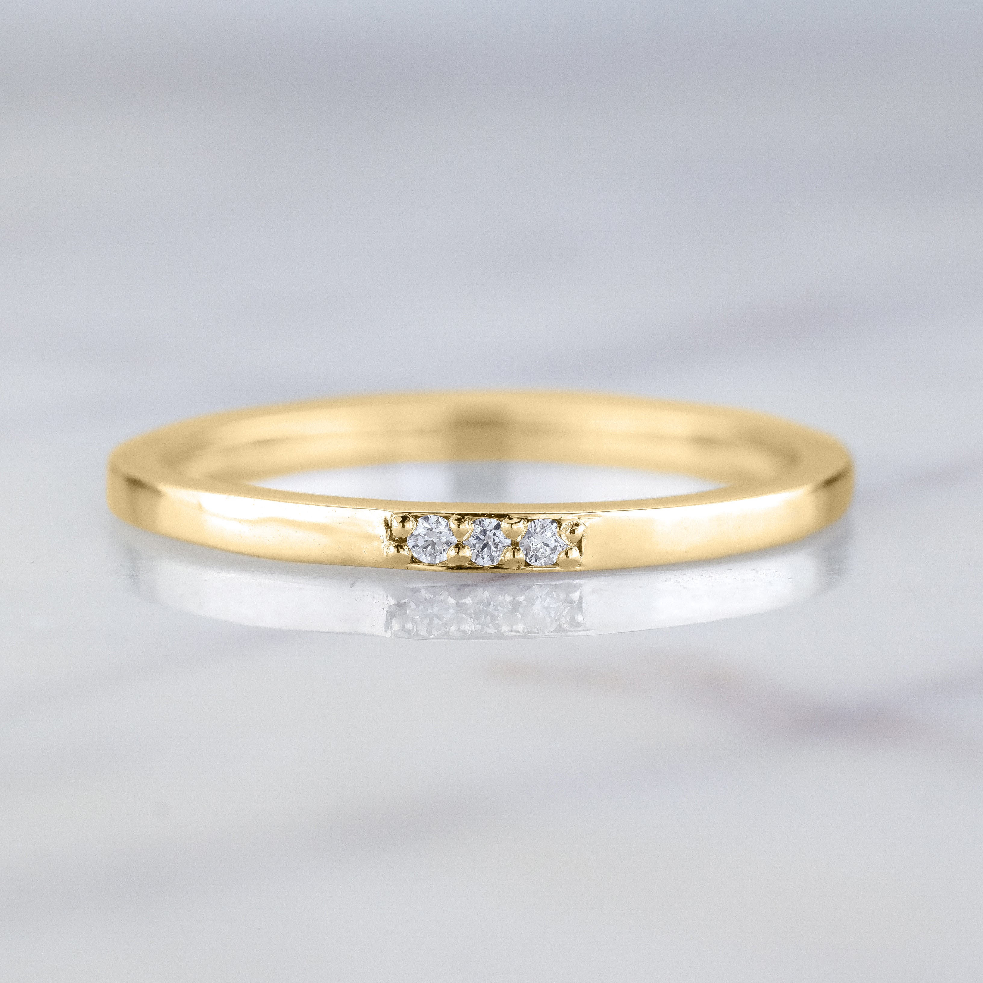 Rose Gold 3 Stone Ring Wedding Set With Diamond Band : Arden Jewelers