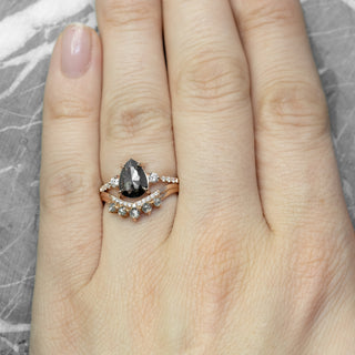 1.79 Carat Black Pear Diamond Engagement Ring, Eliza Setting, 14k Rose Gold