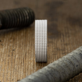 6mm 14k White Gold Mens Wedding Band, Knurling Texture