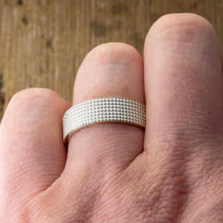 6mm 14k White Gold Mens Wedding Band, Knurling Texture