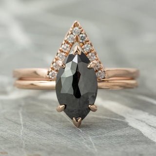 1.72 Carat Black Marquise Diamond Engagement Ring, Jane Setting, 14K Rose Gold