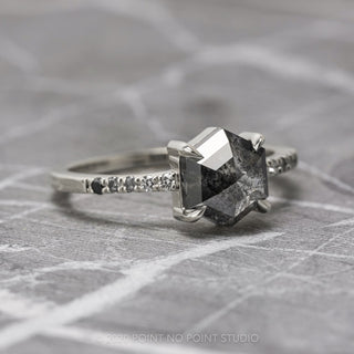 1.54 Carat Black Speckled Hexagon Diamond Engagement Ring, Ombre Jules Setting, 14K White Gold