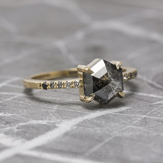 .92 Carat Black Speckled Hexagon Diamond Engagement Ring, Ombre Jules Setting, 14K Yellow Gold