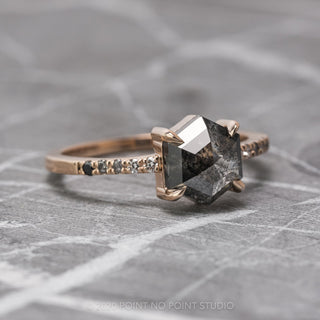 1.54 Carat Black Speckled Hexagon Diamond Engagement Ring, Ombre Jules Setting, 14K Rose Gold