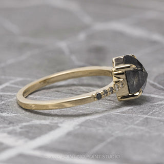 1.50 Carat Black Speckled Hexagon Diamond Engagement Ring, Ombre Jules Setting, 14K Yellow Gold