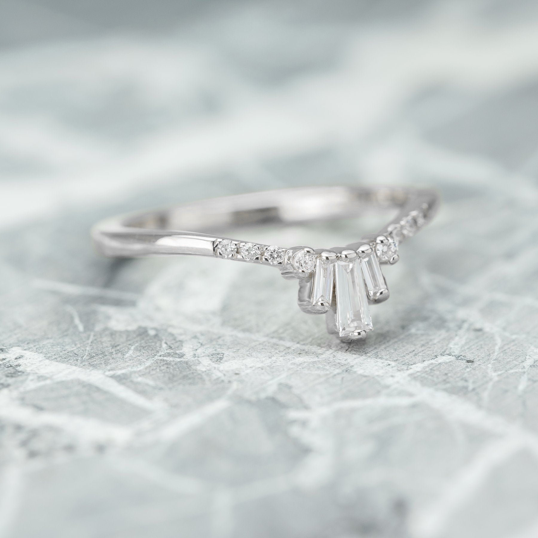3 Baguette Mini Point Diamond Art Deco Engagement Ring