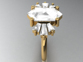 Custom hexagon diamond engagement ring