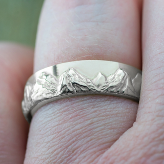 6mm Mountain Mens Wedding Ring, 14k White Gold