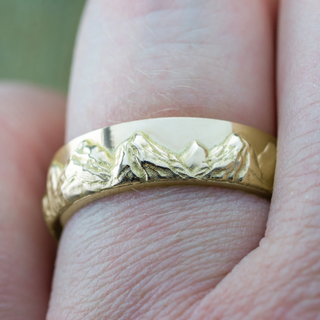 6mm Mountain Mens Wedding Ring, 14k Yellow Gold